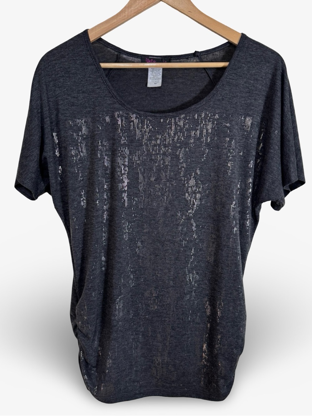 Agenda Gray & Silver Metallic Short Sleeve Top M Y2K